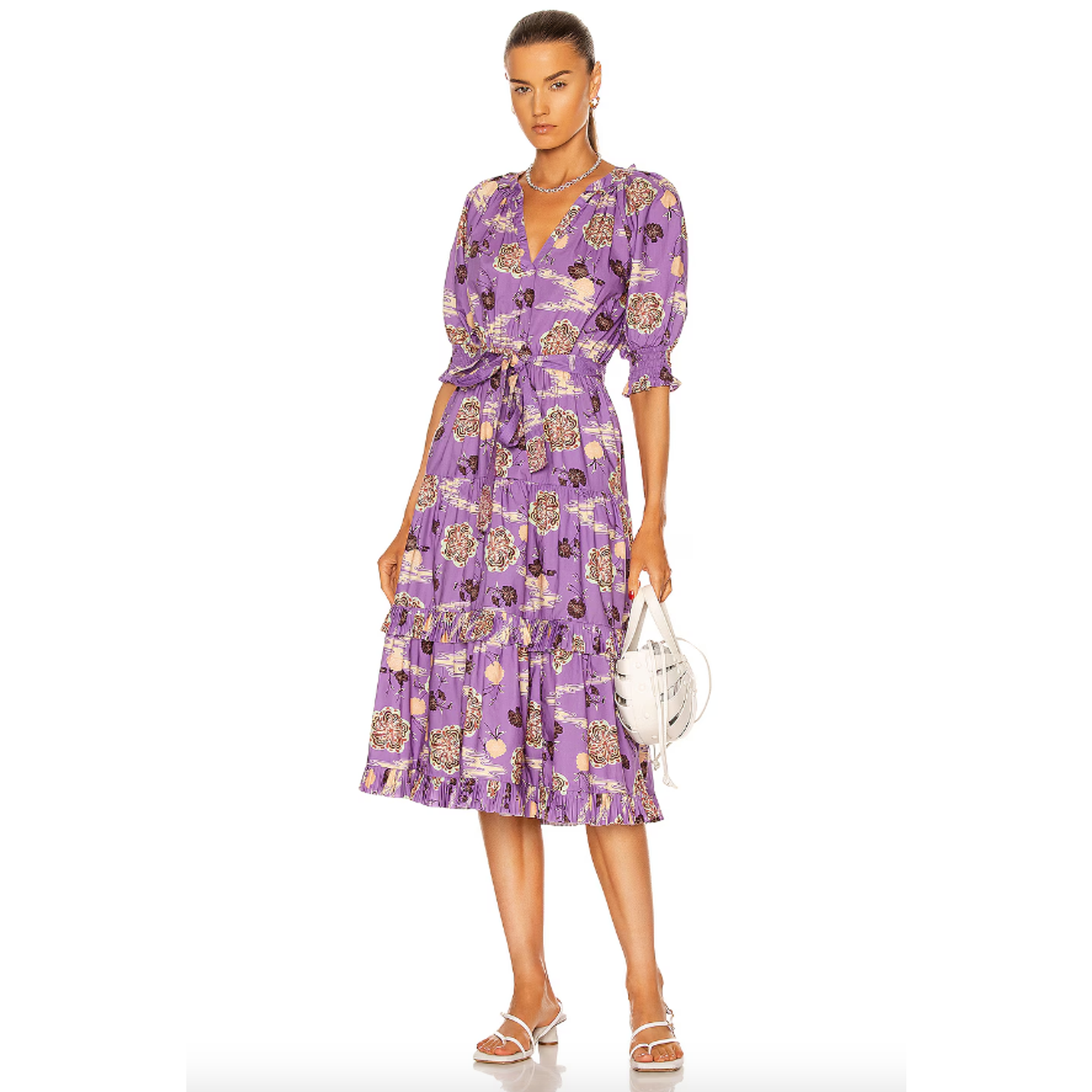 New Ulla Johnson Dasha Midi Dress Women Size 4 Zinnia Purple Popelin Belt Cotton